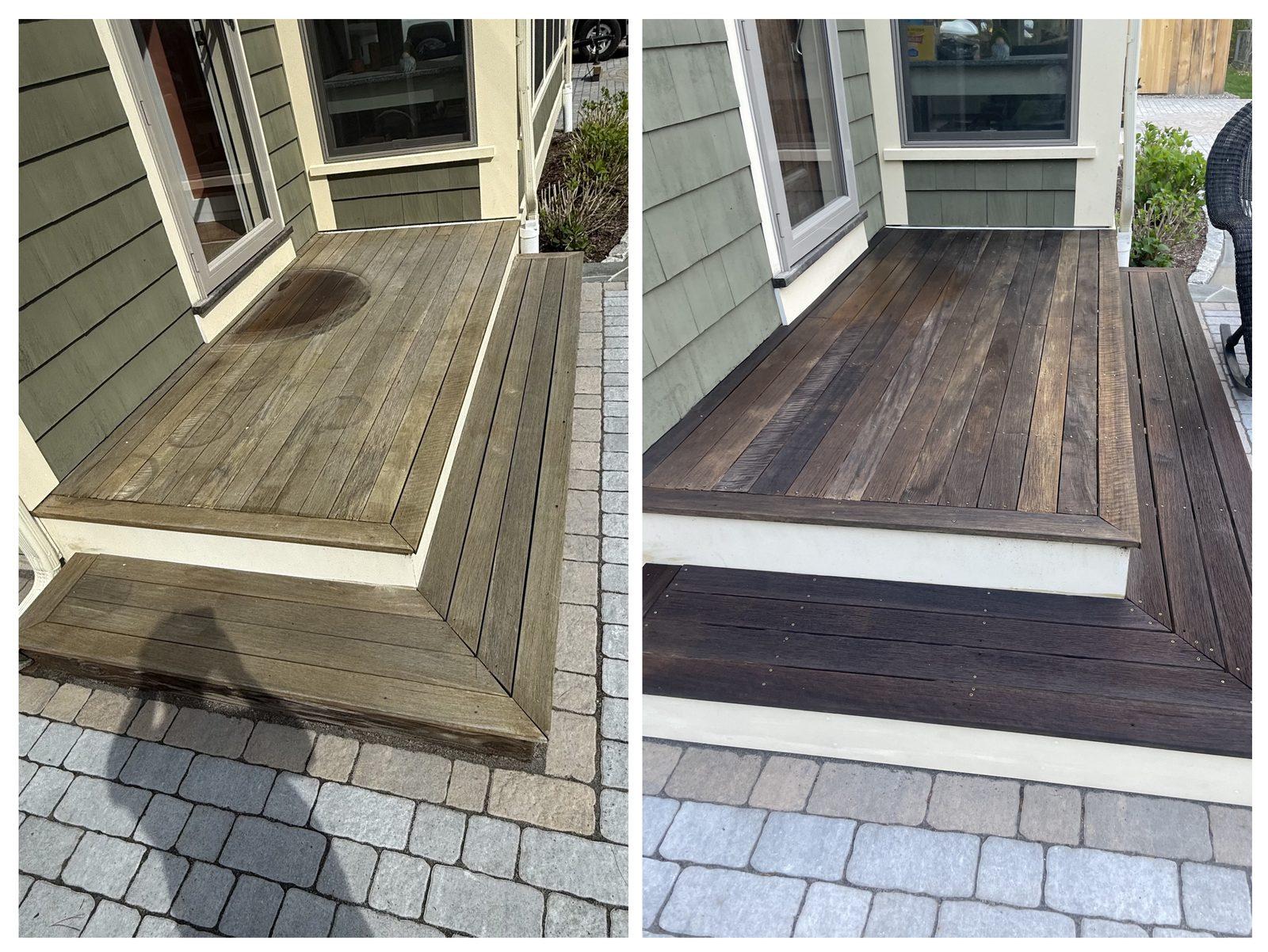 Wooden Deck Cleaning in Kittery, ME before and after pressure washing
